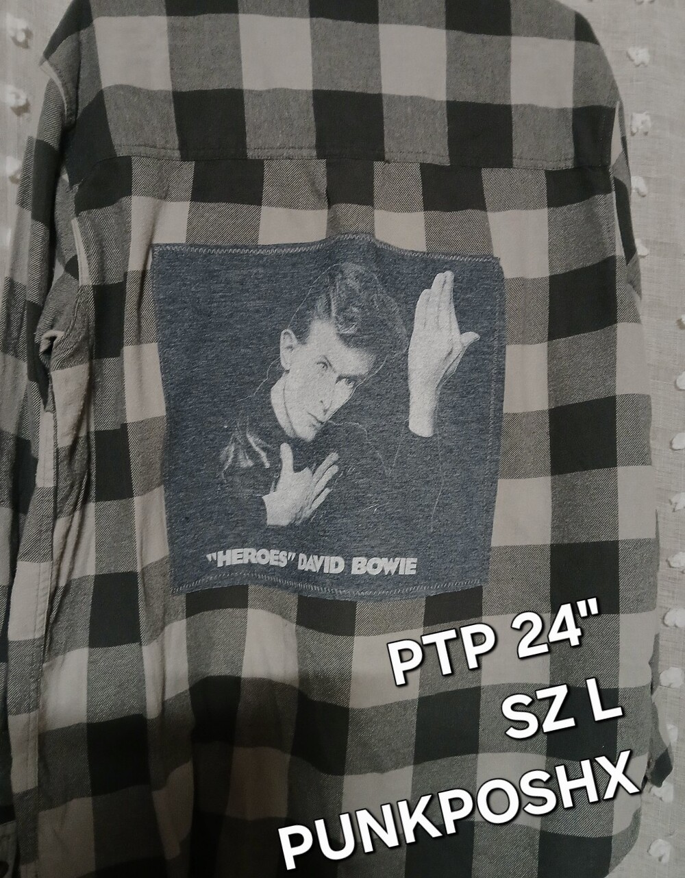 UPCYCLED DAVID BOWIE GRAPHIC FLANNEL SZ L UNISEX